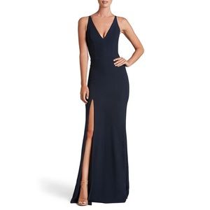 Iris crepe side slit gown navy blue